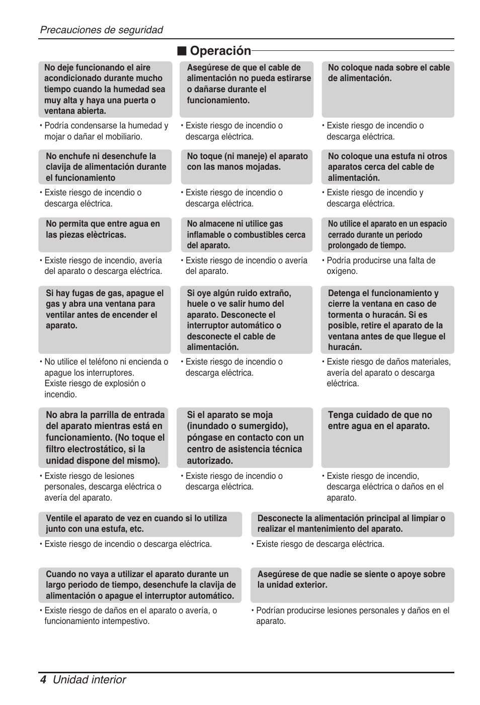 Operación, 4 unidad interior | LG UB60 User Manual | Page 52 / 457