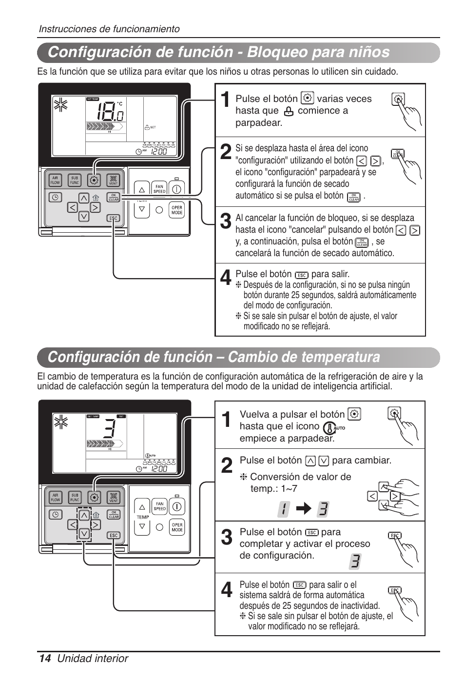 Configuración de función – cambio de temperatura, Configuración de función - bloqueo para niños | LG UB60 User Manual | Page 62 / 457