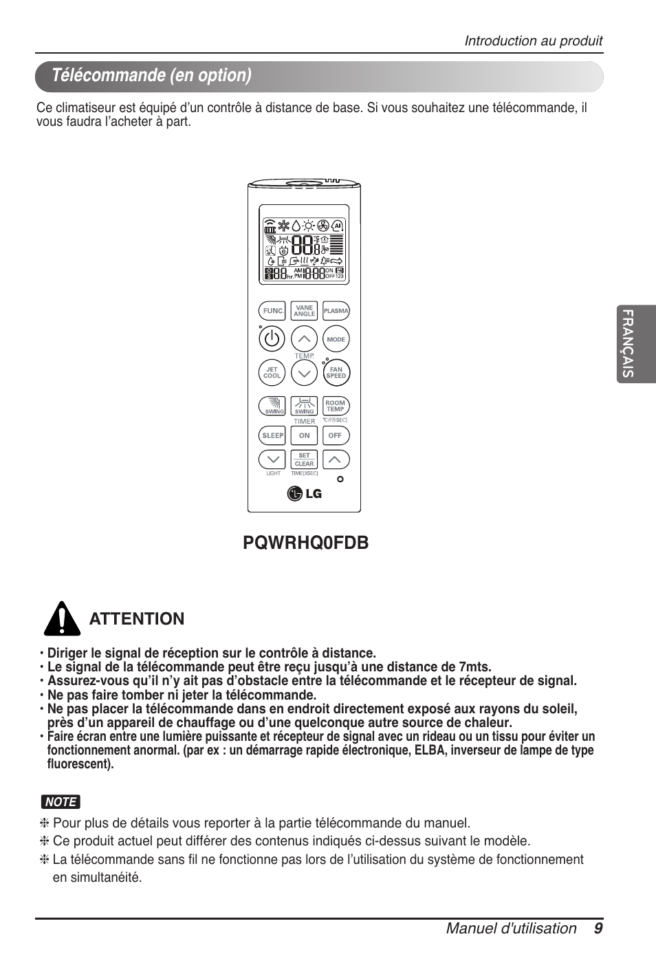 Télécommande (en option), Pqwrhq0fdb | LG UB60 User Manual | Page 81 / 457