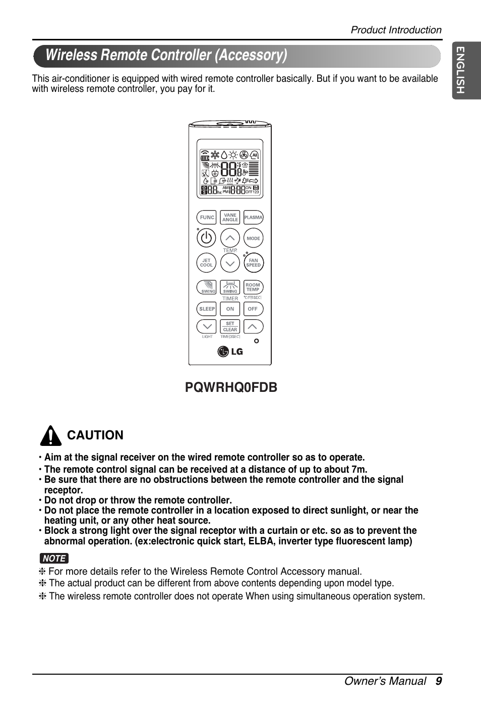 Wireless remote controller (accessory), Pqwrhq0fdb | LG UB60 User Manual | Page 9 / 457