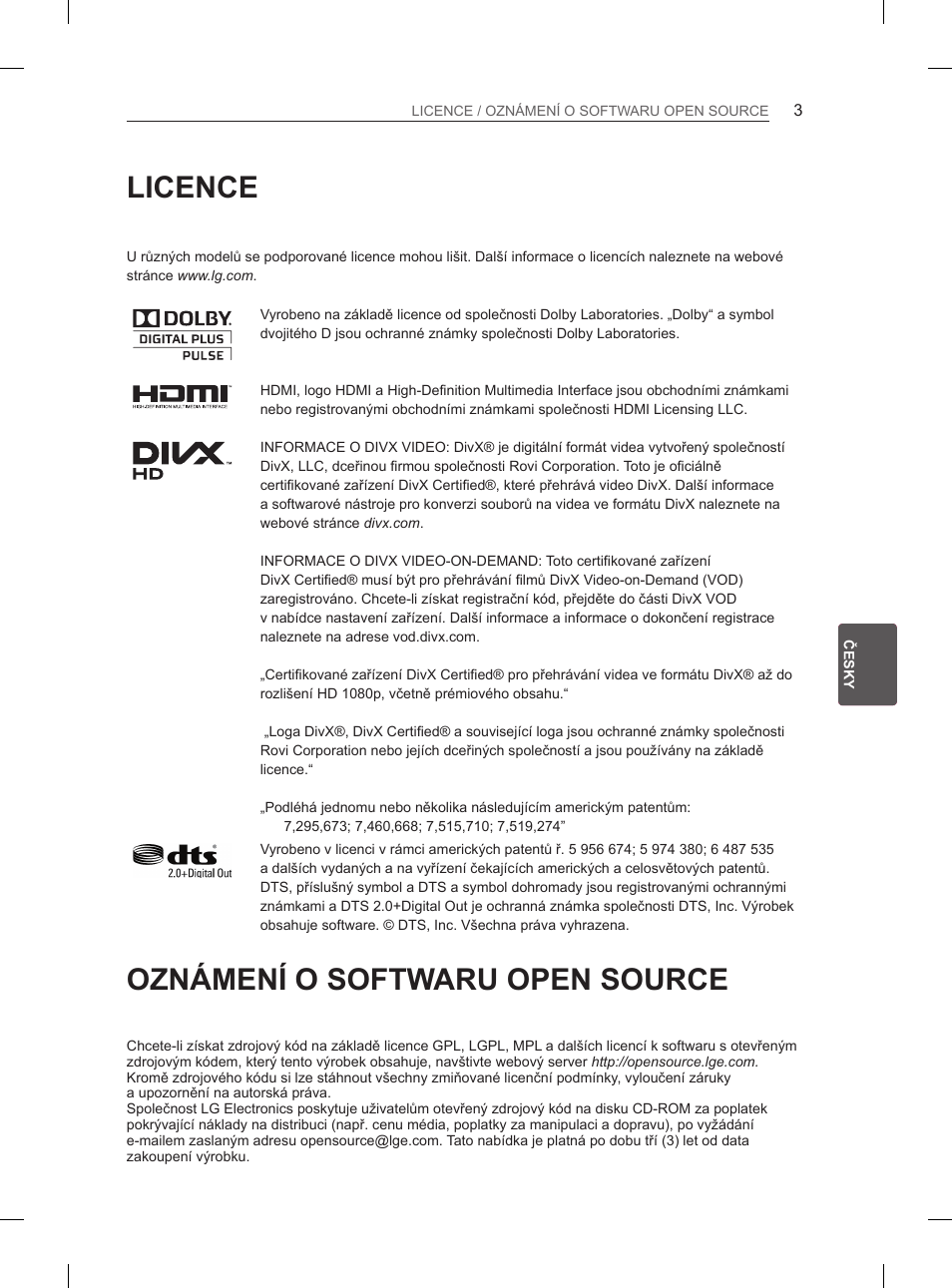 Licence, Oznámení o softwaru open source | LG 50PM4700 User Manual | Page 140 / 243