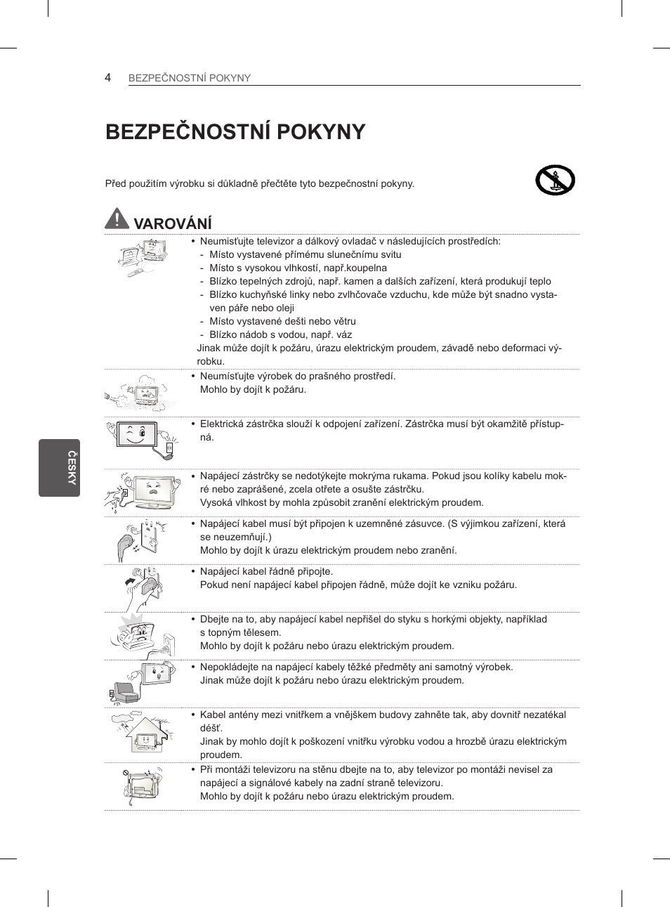 Bezpečnostní pokyny, Varování | LG 50PM4700 User Manual | Page 141 / 243