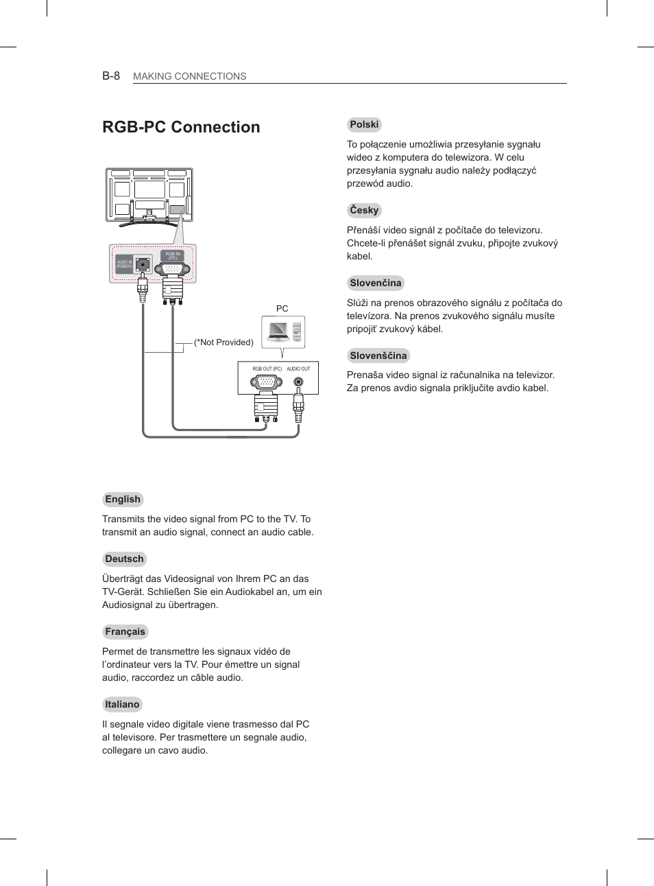 Rgb-pc connection | LG 50PM4700 User Manual | Page 223 / 243