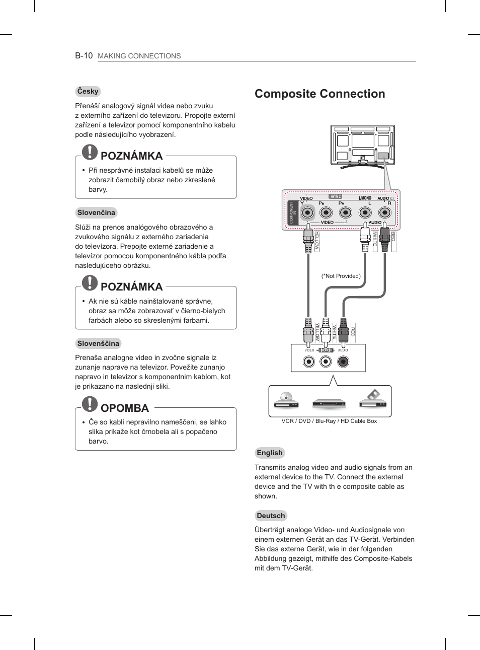 Composite connection, Poznámka, Opomba | B-10 | LG 50PM4700 User Manual | Page 225 / 243