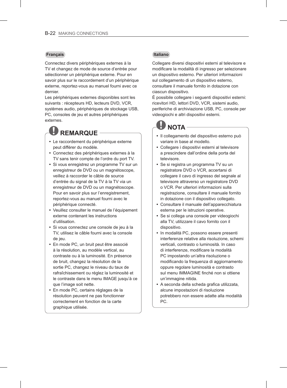 Nota, Remarque | LG 50PM4700 User Manual | Page 237 / 243