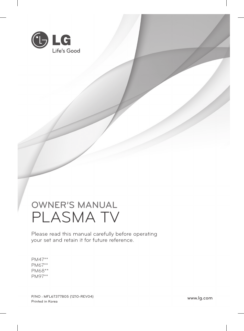 Plasma tv, Owner’s manual | LG 50PM4700 User Manual | Page 4 / 243