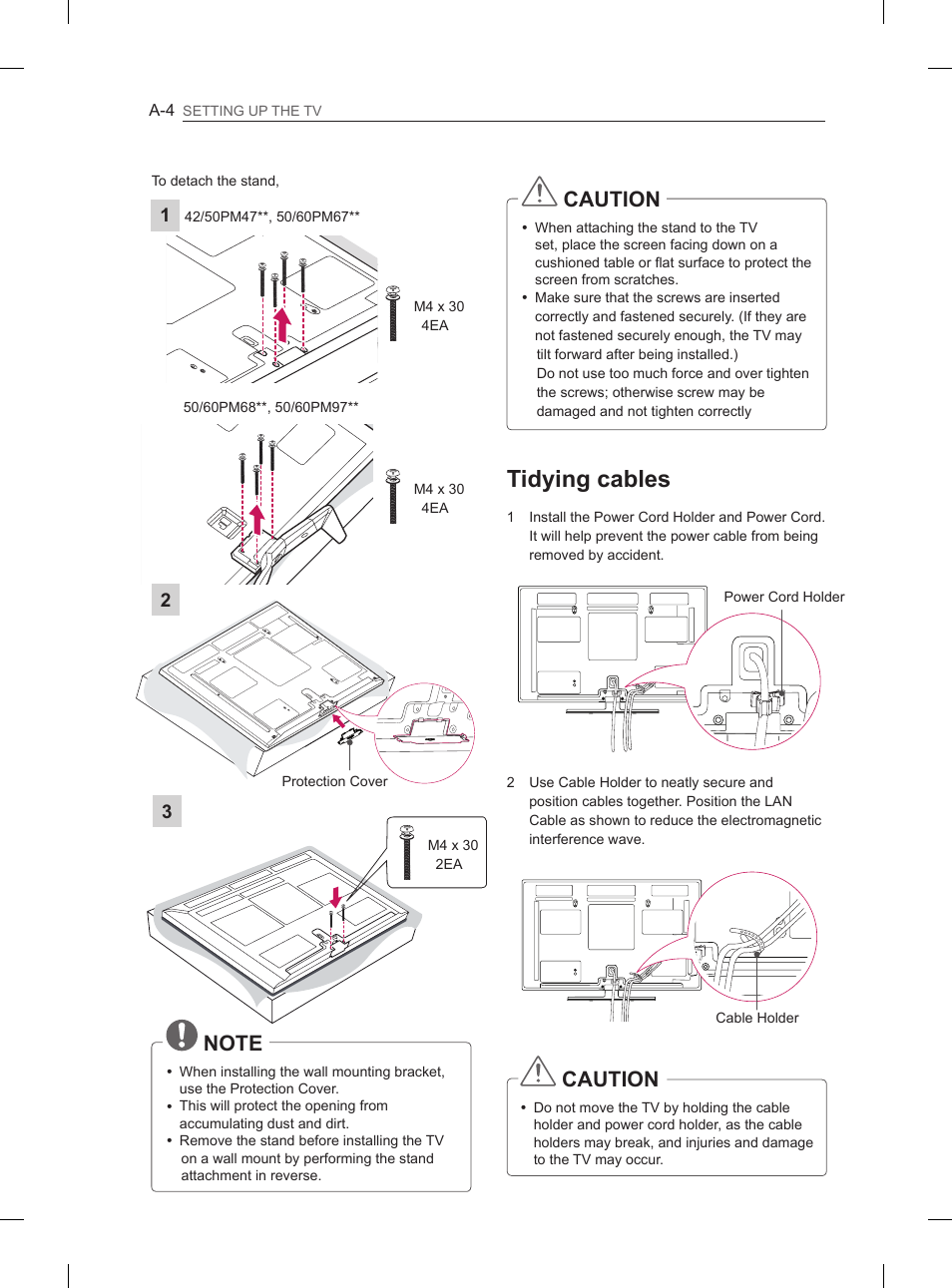 Tidying cables, Caution | LG 50PM4700 User Manual | Page 7 / 243