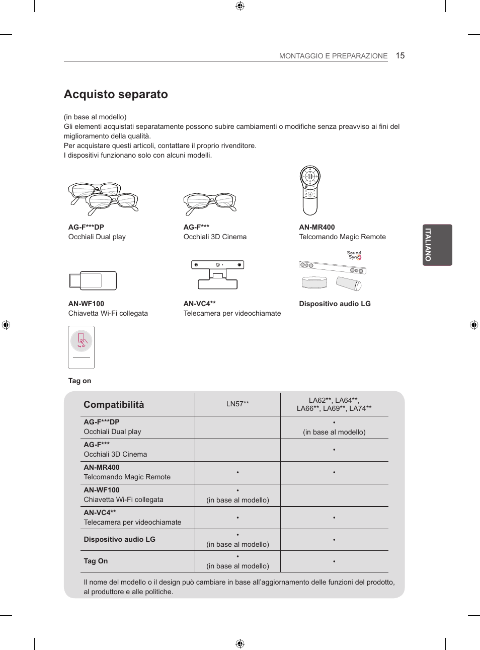 Acquisto separato, Compatibilità | LG 50LN575S User Manual | Page 111 / 328