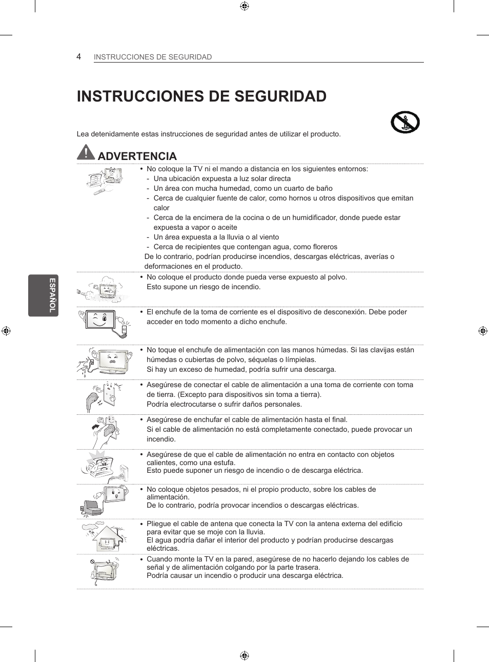 Instrucciones de seguridad, Advertencia | LG 50LN575S User Manual | Page 138 / 328