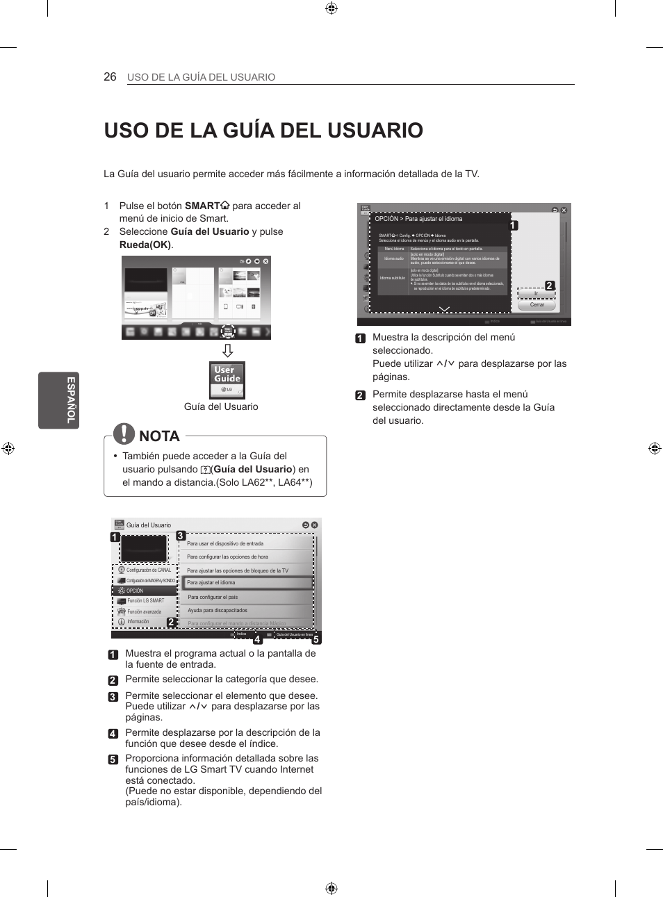 Uso de la guía del usuario, Nota | LG 50LN575S User Manual | Page 160 / 328