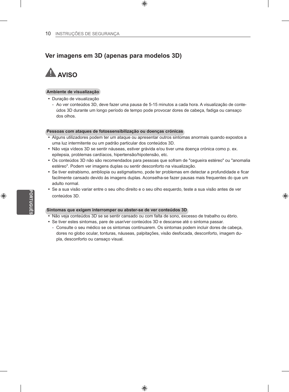 Aviso, Ver imagens em 3d (apenas para modelos 3d) | LG 50LN575S User Manual | Page 174 / 328