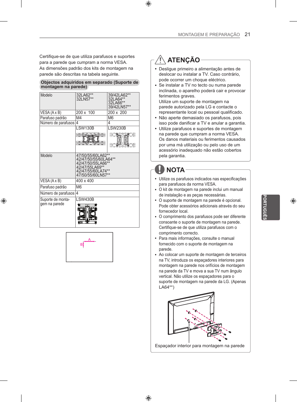 Atenção, Nota | LG 50LN575S User Manual | Page 185 / 328