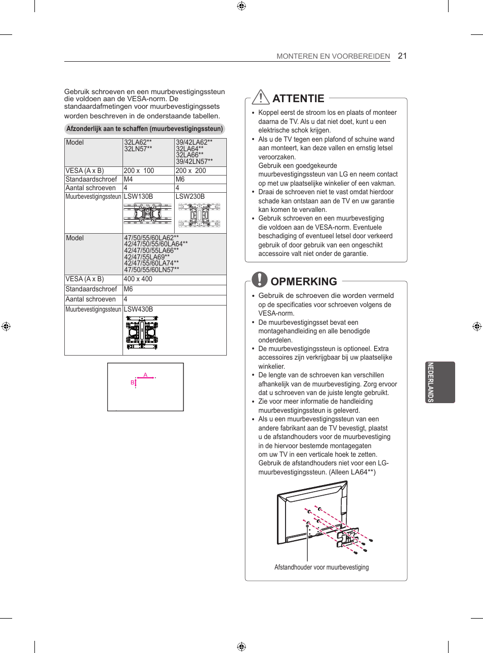 Attentie, Opmerking | LG 50LN575S User Manual | Page 215 / 328