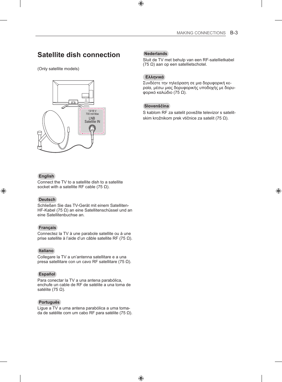 Satellite dish connection | LG 50LN575S User Manual | Page 287 / 328