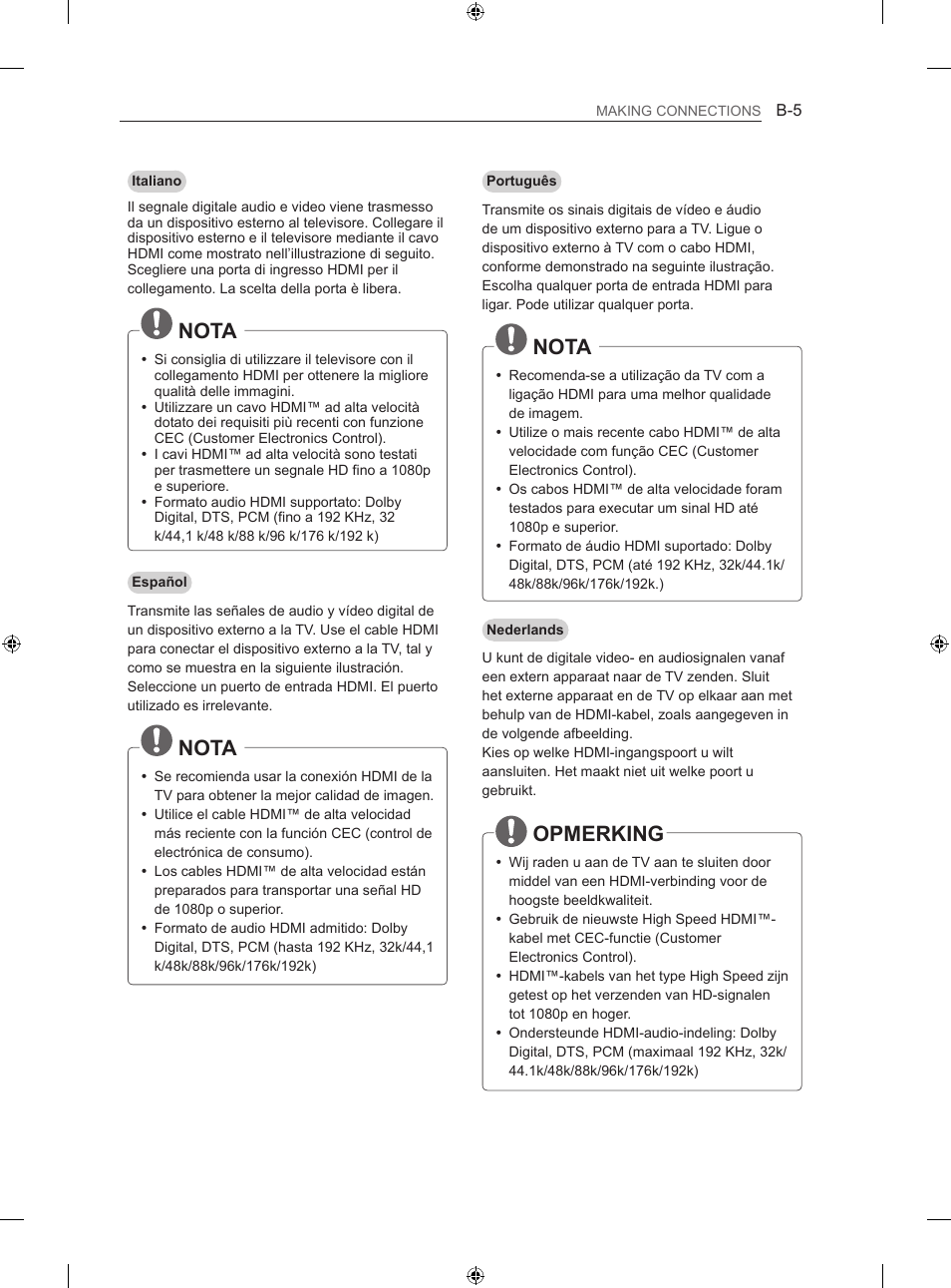 Nota, Opmerking | LG 50LN575S User Manual | Page 289 / 328
