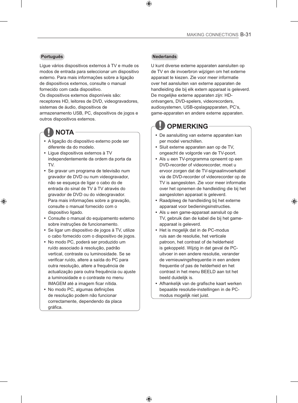 Nota, Opmerking | LG 50LN575S User Manual | Page 315 / 328