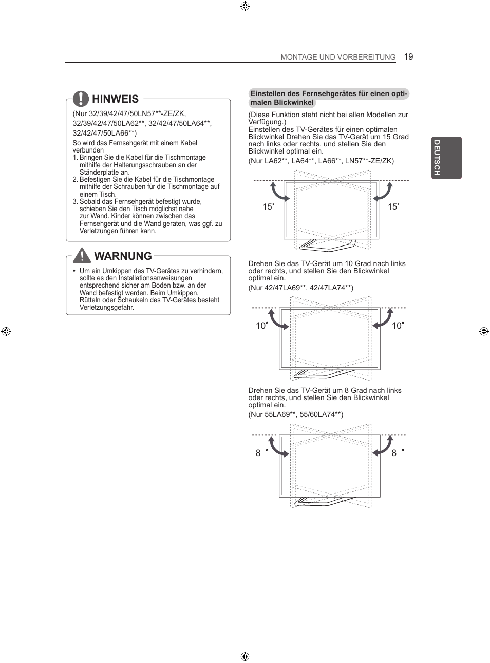 Hinweis, Warnung | LG 50LN575S User Manual | Page 55 / 328