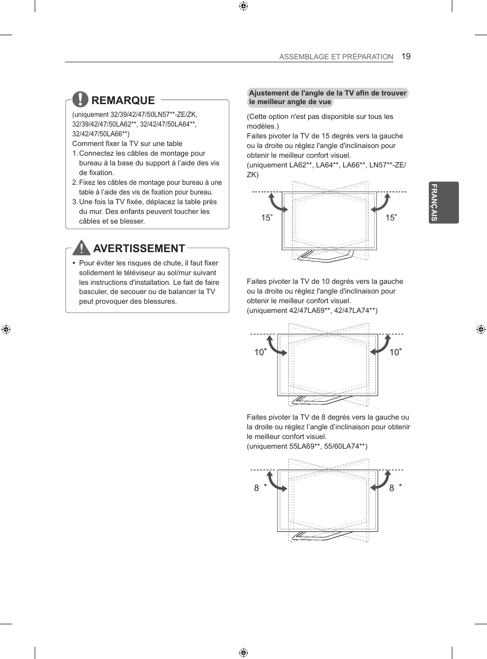 Remarque, Avertissement | LG 50LN575S User Manual | Page 85 / 328