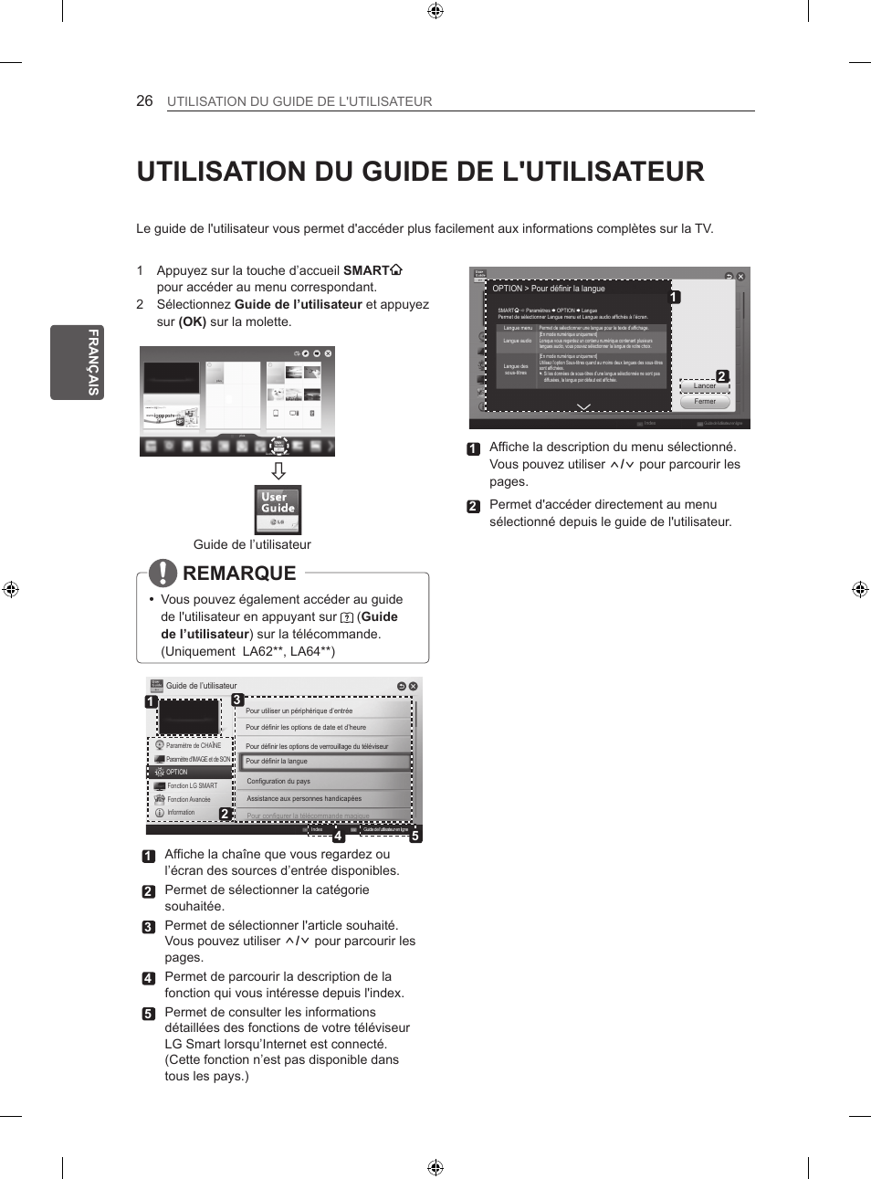 Utilisation du guide de l'utilisateur, Remarque | LG 50LN575S User Manual | Page 92 / 328
