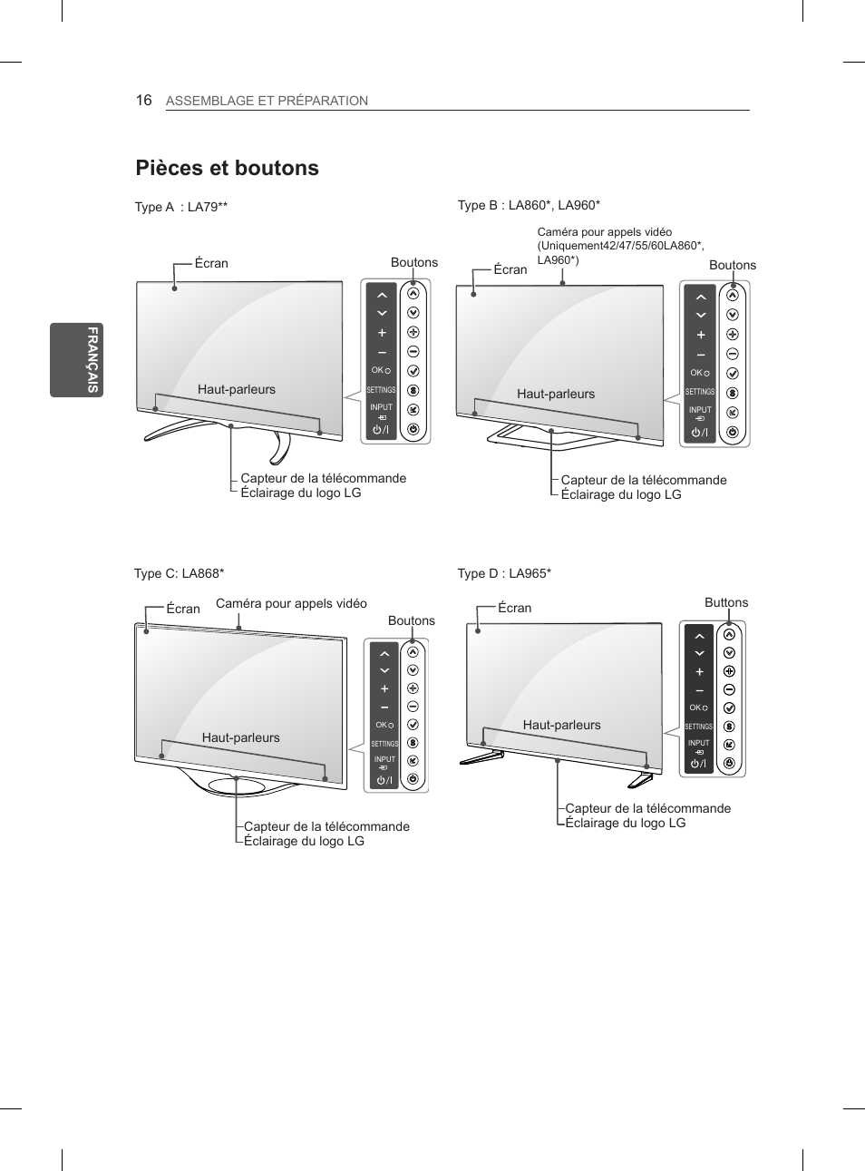 Pièces et boutons | LG 55LA965V User Manual | Page 119 / 327
