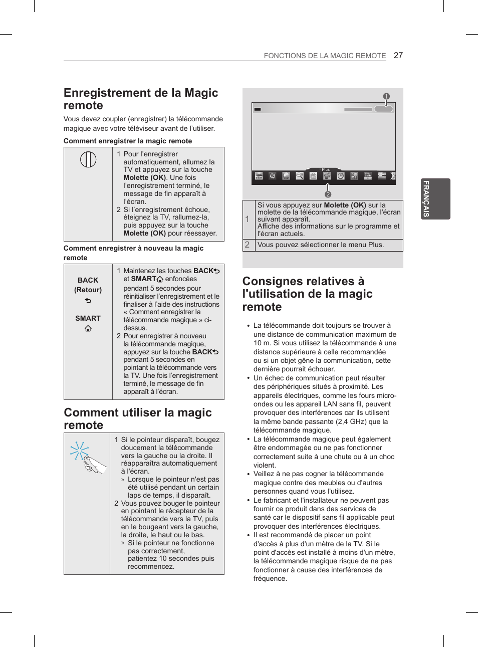 Enregistrement de la magic remote, Comment utiliser la magic remote | LG 55LA965V User Manual | Page 130 / 327