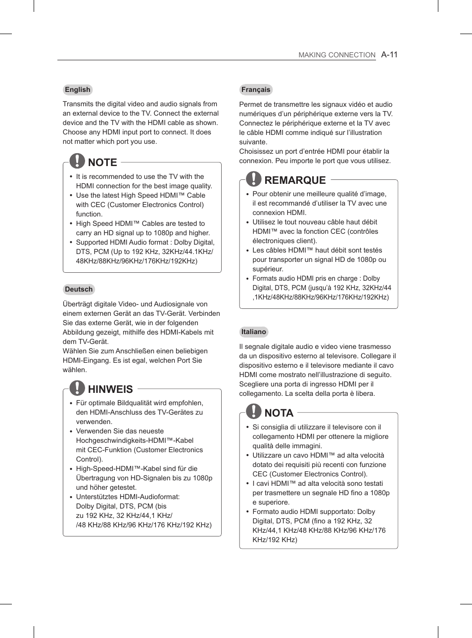 Hinweis, Remarque, Nota | LG 55LA965V User Manual | Page 14 / 327