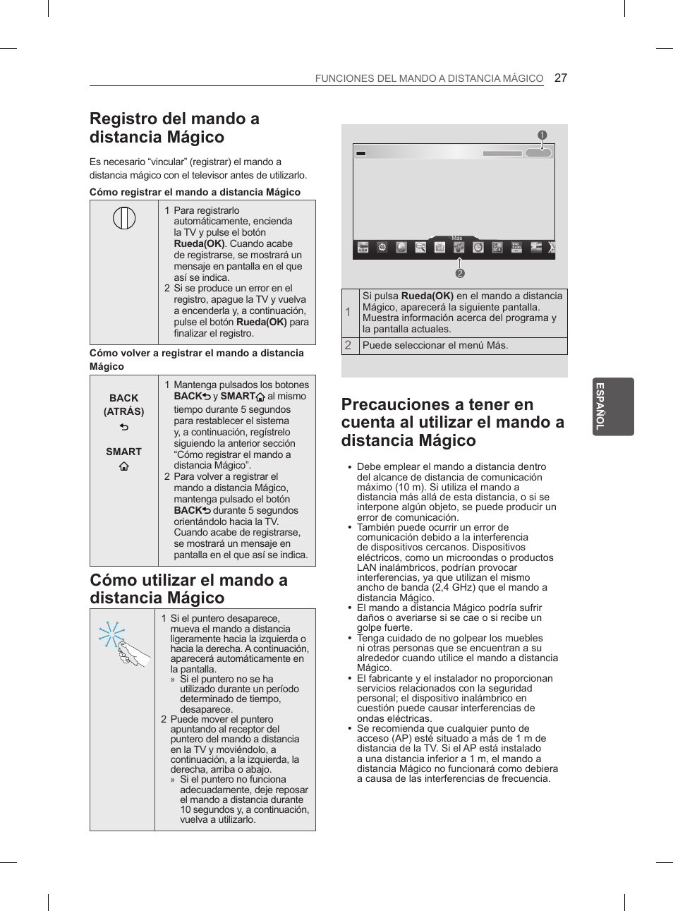 Registro del mando a distancia mágico, Cómo utilizar el mando a distancia mágico | LG 55LA965V User Manual | Page 196 / 327