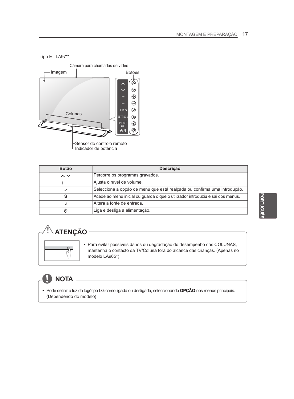 Nota, Atenção | LG 55LA965V User Manual | Page 216 / 327