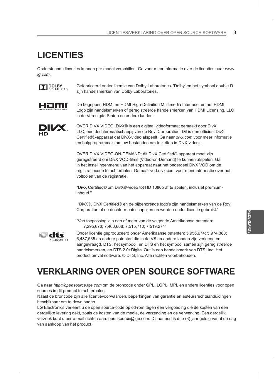 Licenties, Verklaring over open source software | LG 55LA965V User Manual | Page 232 / 327