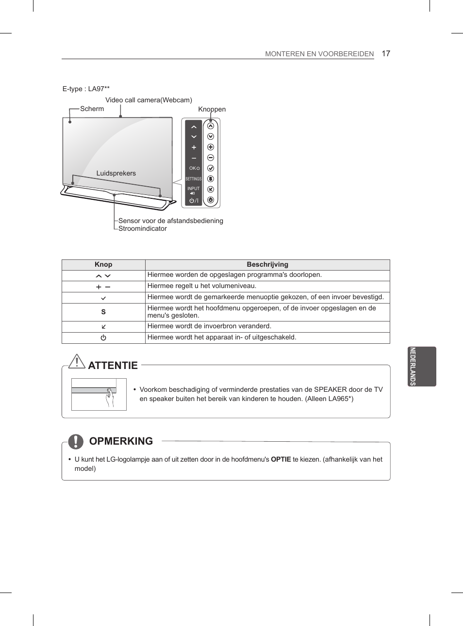 Opmerking, Attentie | LG 55LA965V User Manual | Page 246 / 327