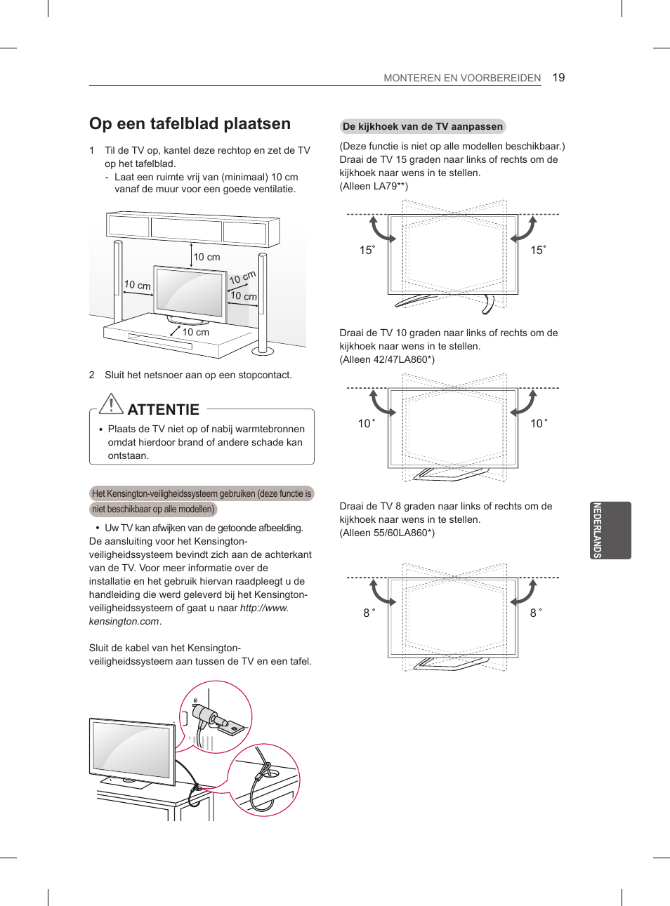 Op een tafelblad plaatsen, Attentie | LG 55LA965V User Manual | Page 248 / 327