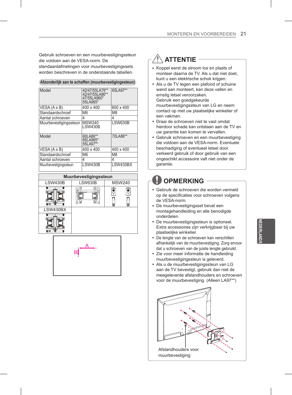 Attentie, Opmerking | LG 55LA965V User Manual | Page 250 / 327