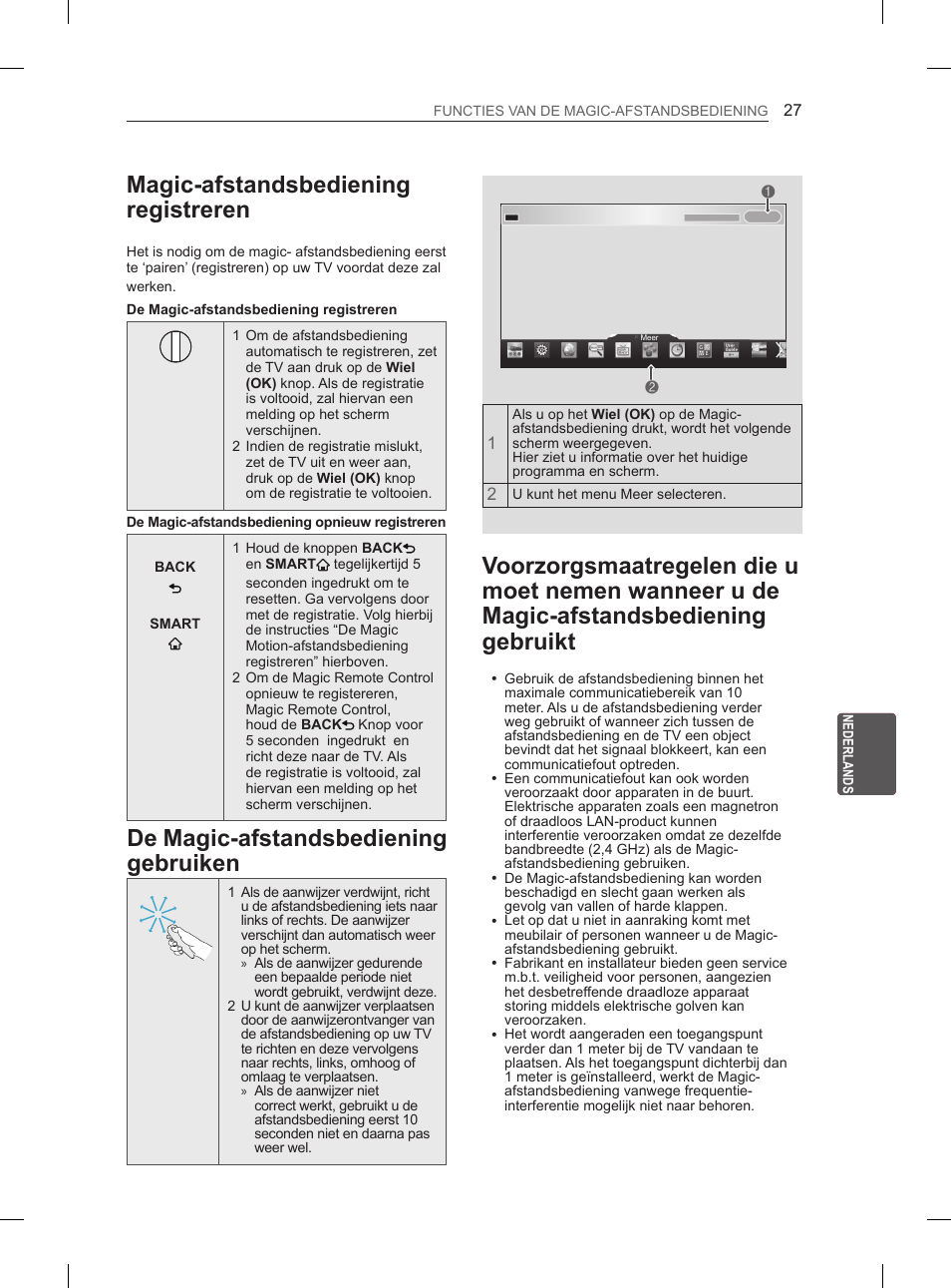 Magic-afstandsbediening registreren, De magic-afstandsbediening gebruiken | LG 55LA965V User Manual | Page 256 / 327