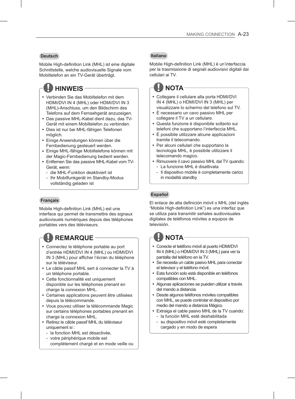 Hinweis, Remarque, Nota | LG 55LA965V User Manual | Page 26 / 327