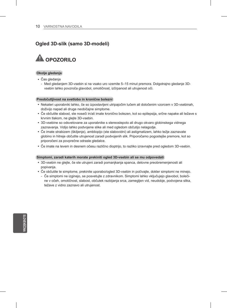 Opozorilo, Ogled 3d-slik (samo 3d-modeli) | LG 55LA965V User Manual | Page 299 / 327