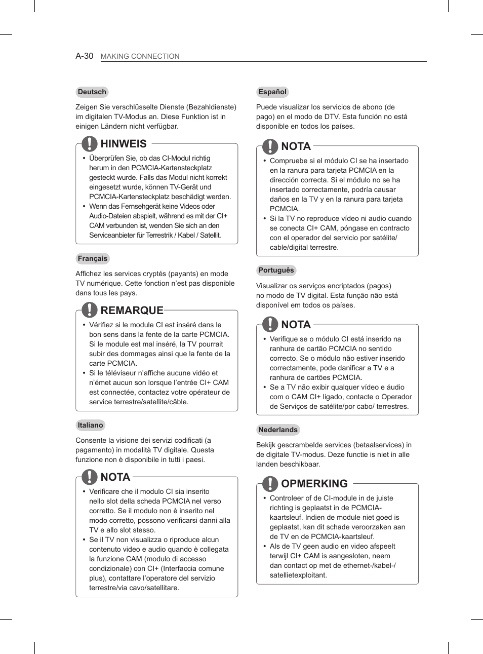 Hinweis, Remarque, Nota | Opmerking | LG 55LA965V User Manual | Page 33 / 327