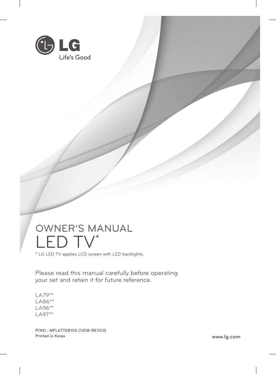 Led tv, Owner’s manual | LG 55LA965V User Manual | Page 4 / 327