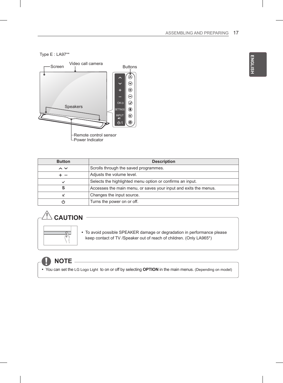 Caution | LG 55LA965V User Manual | Page 60 / 327