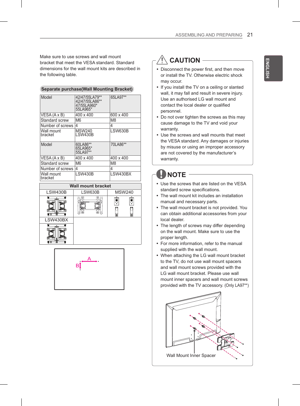 Caution | LG 55LA965V User Manual | Page 64 / 327