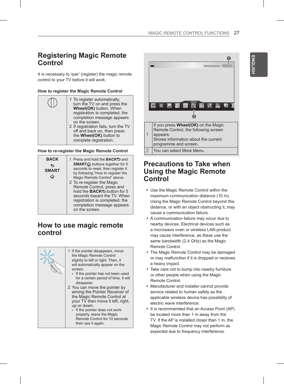 Registering magic remote control, How to use magic remote control | LG 55LA965V User Manual | Page 70 / 327