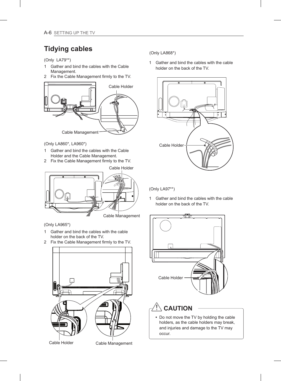 Tidying cables, Caution | LG 55LA965V User Manual | Page 9 / 327