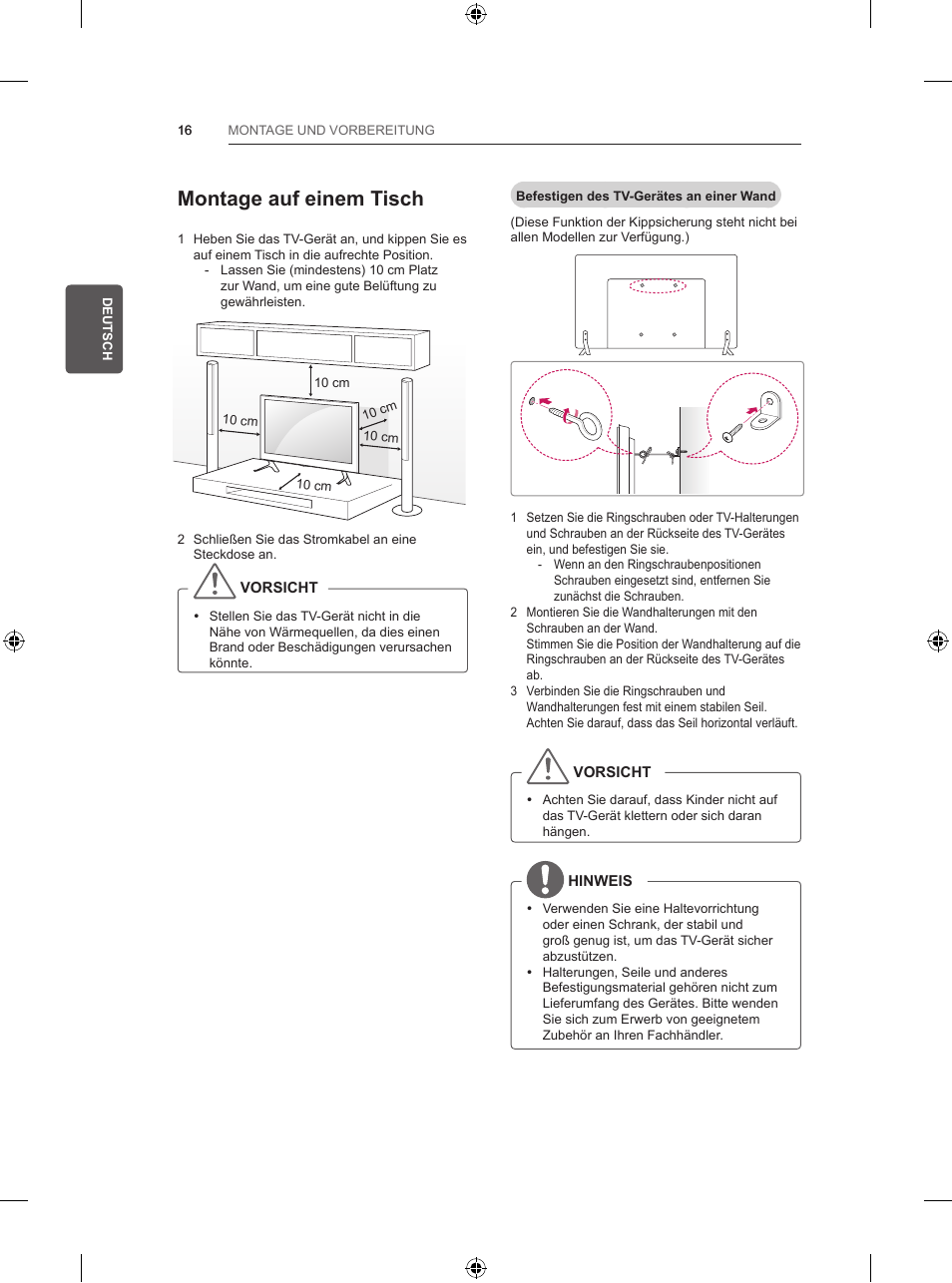 Montage auf einem tisch | LG 32LB5820 User Manual | Page 65 / 239