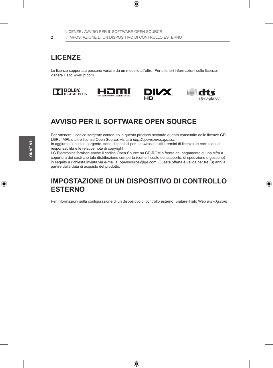 Licenze, Avviso per il software open source | LG 32LB5820 User Manual | Page 95 / 239