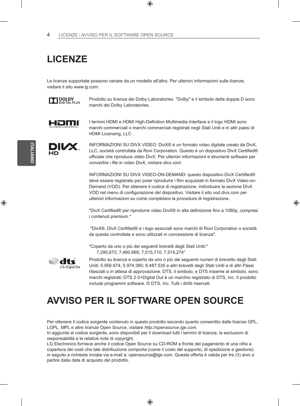 Licenze, Avviso per il software open source | LG 47LA667S User Manual | Page 132 / 332