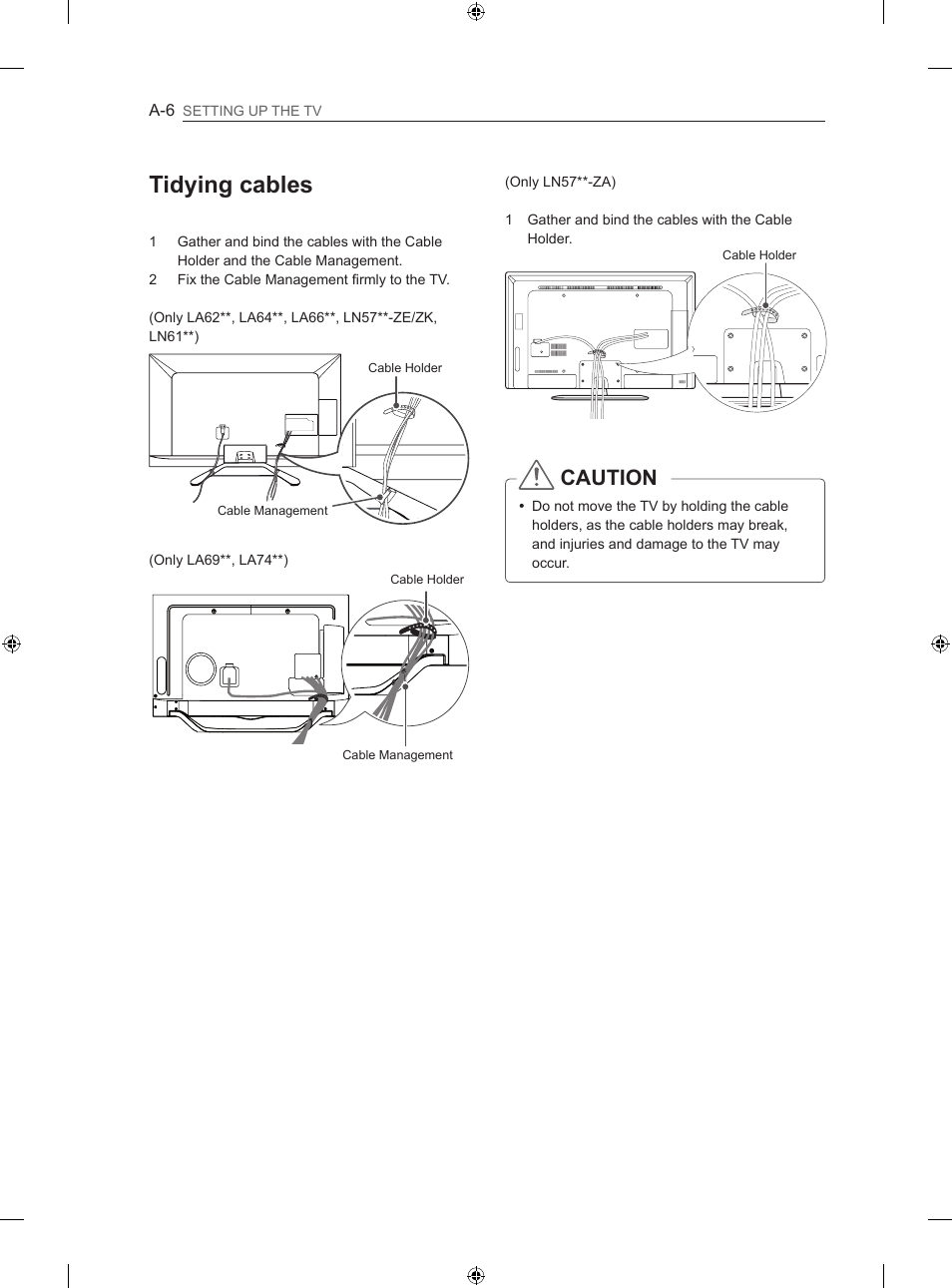 Tidying cables, Caution | LG 47LA667S User Manual | Page 6 / 332