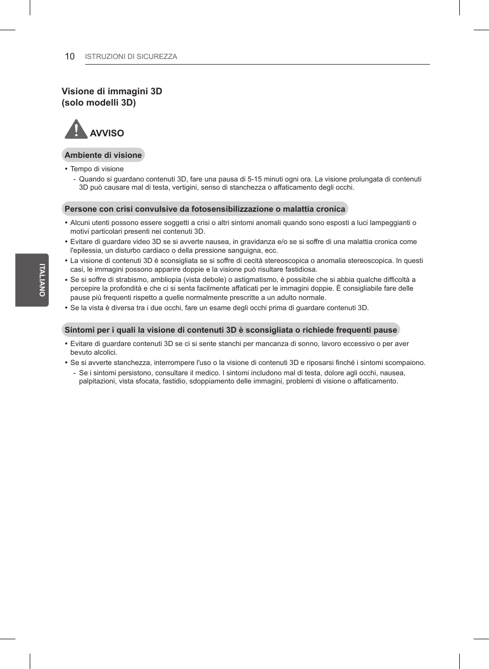 Visione di immagini 3d (solo modelli 3d) avviso | LG 32LB561B User Manual | Page 113 / 291