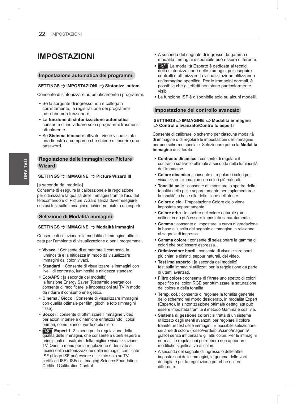 Impostazioni | LG 32LB561B User Manual | Page 125 / 291