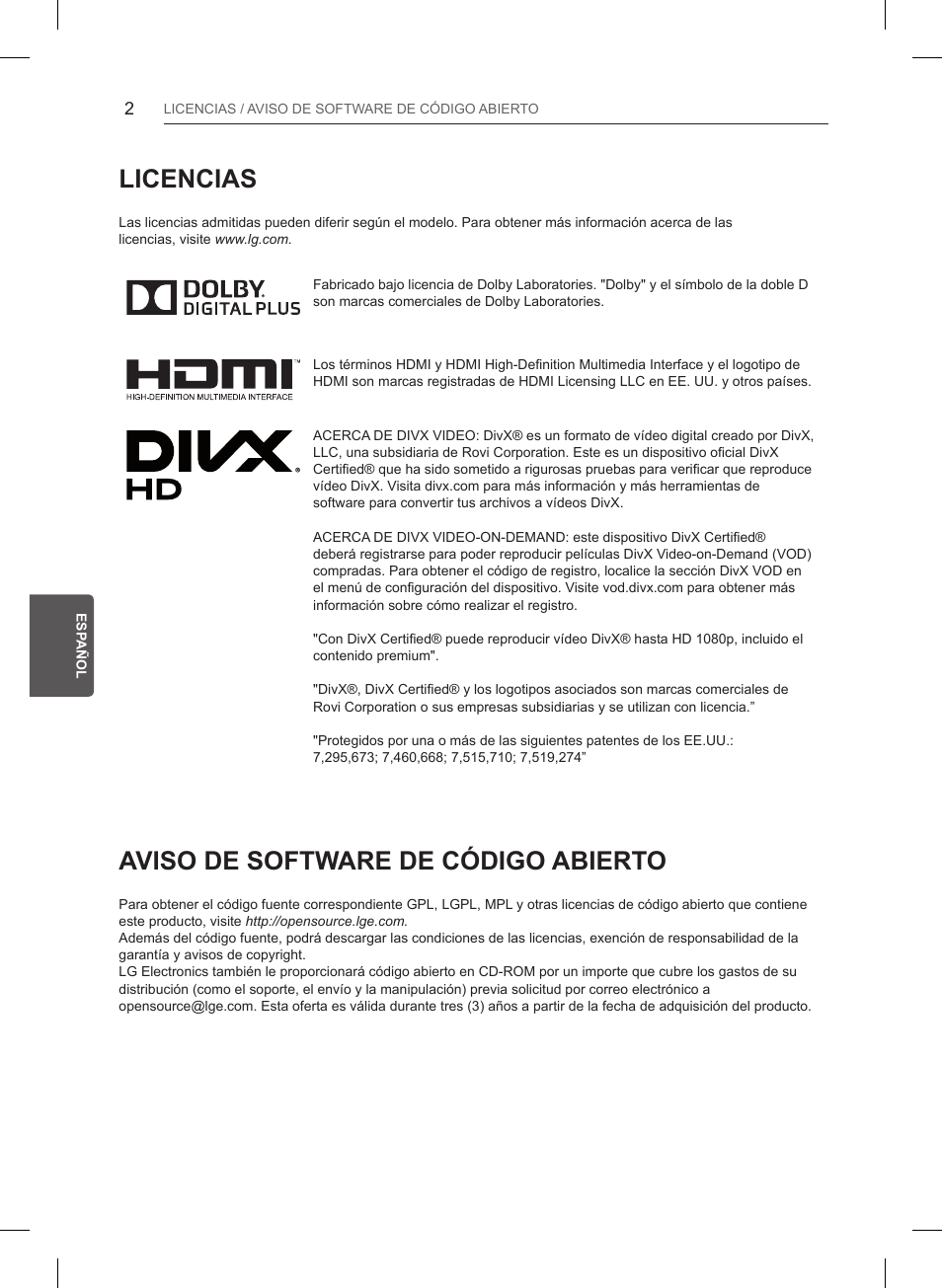 Licencias, Aviso de software de código abierto | LG 32LB561B User Manual | Page 143 / 291