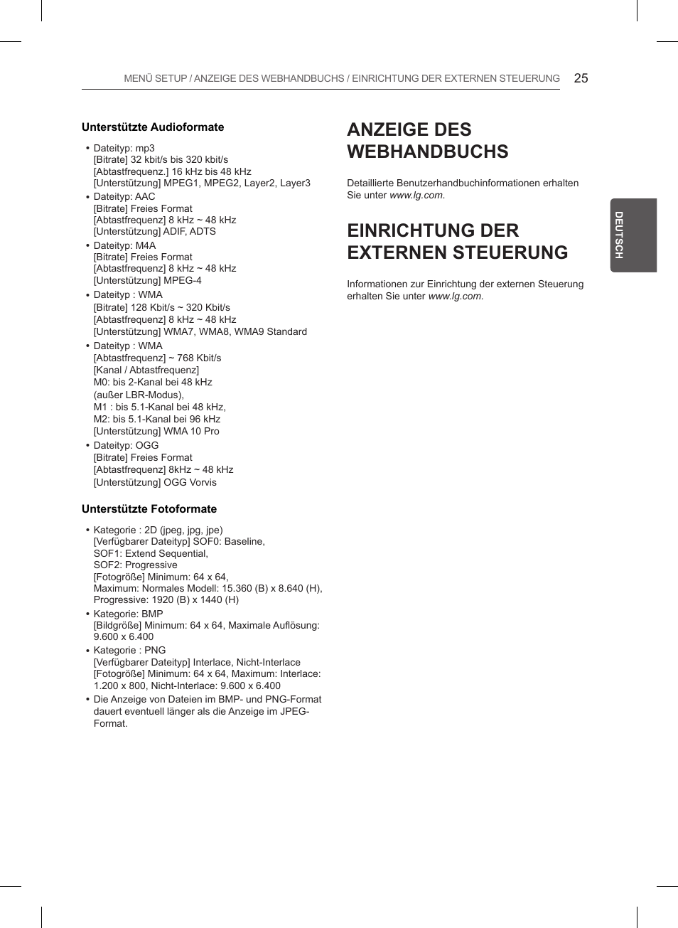 Anzeige des webhandbuchs, Einrichtung der externen steuerung | LG 32LB561B User Manual | Page 72 / 291