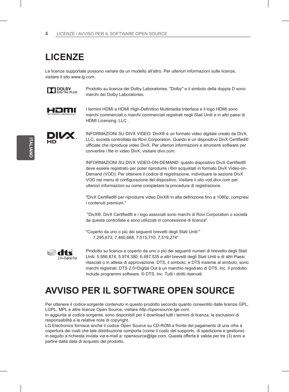 Licenze, Avviso per il software open source, Avviso per il software open | Source | LG 84LM9600 User Manual | Page 139 / 331